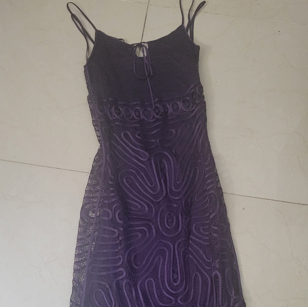 Purple Silk Crochet Midi Dress